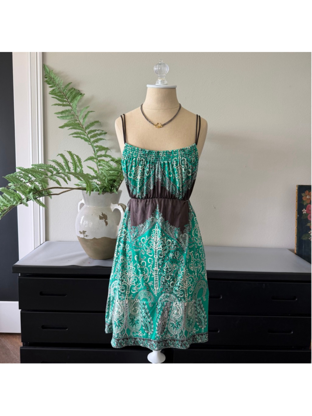 Elie Tahari Paisley Babydoll Dress Size S/M Y2K Boho Whimsy